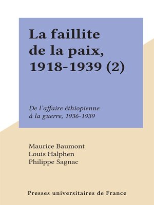 cover image of La faillite de la paix, 1918-1939 (2)